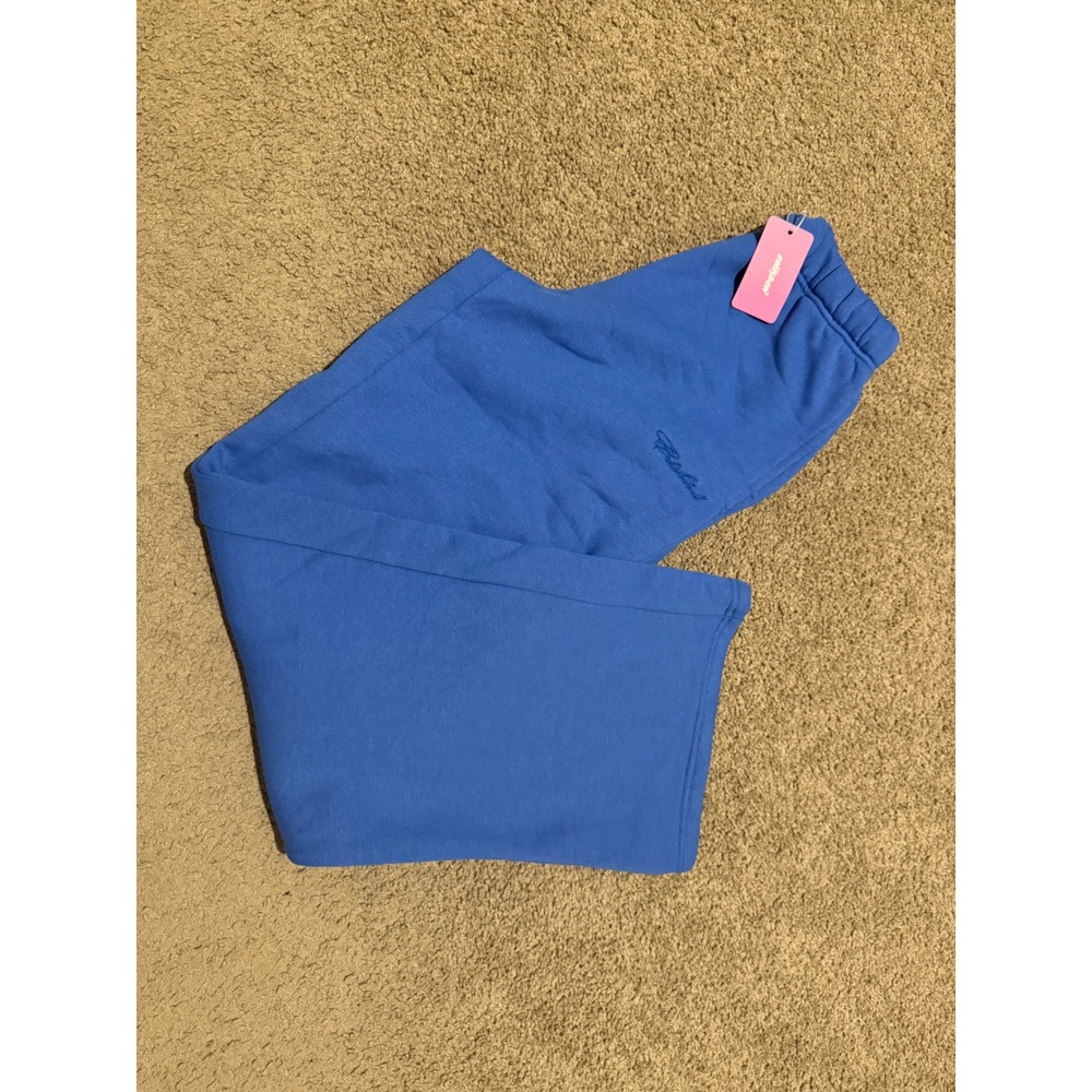 Edikted Blue Wide Leg Sweatpants Elastic Waist Fleece Joggers Size XS NWT
